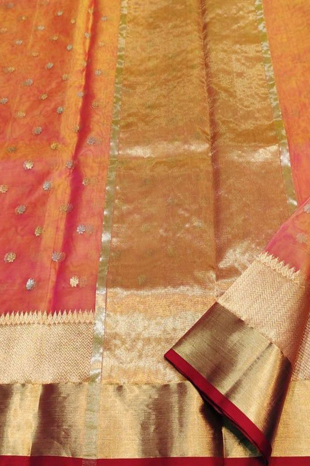 Orange Chanderi Pure Katan Silk Saree Festive
