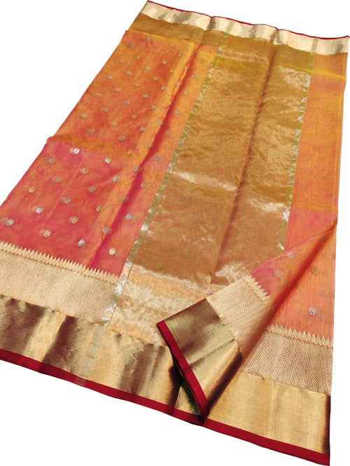 Orange Chanderi Pure Katan Silk Saree Festive
