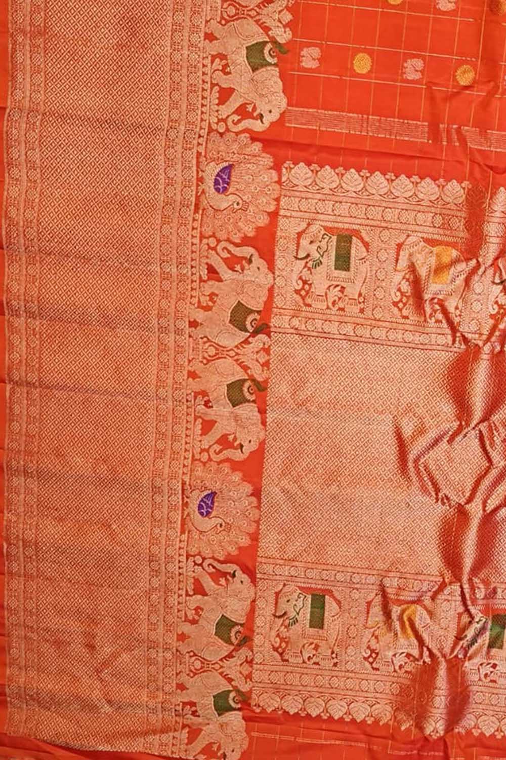 Orange Handloom Gadwal Pure Silk Saree