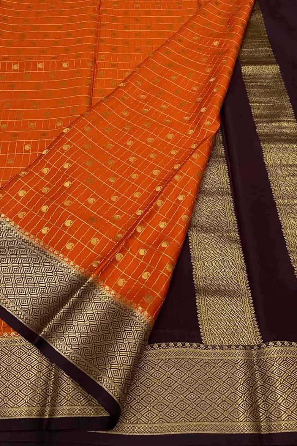 Orange Handloom Mysore Pure Crepe Silk Saree