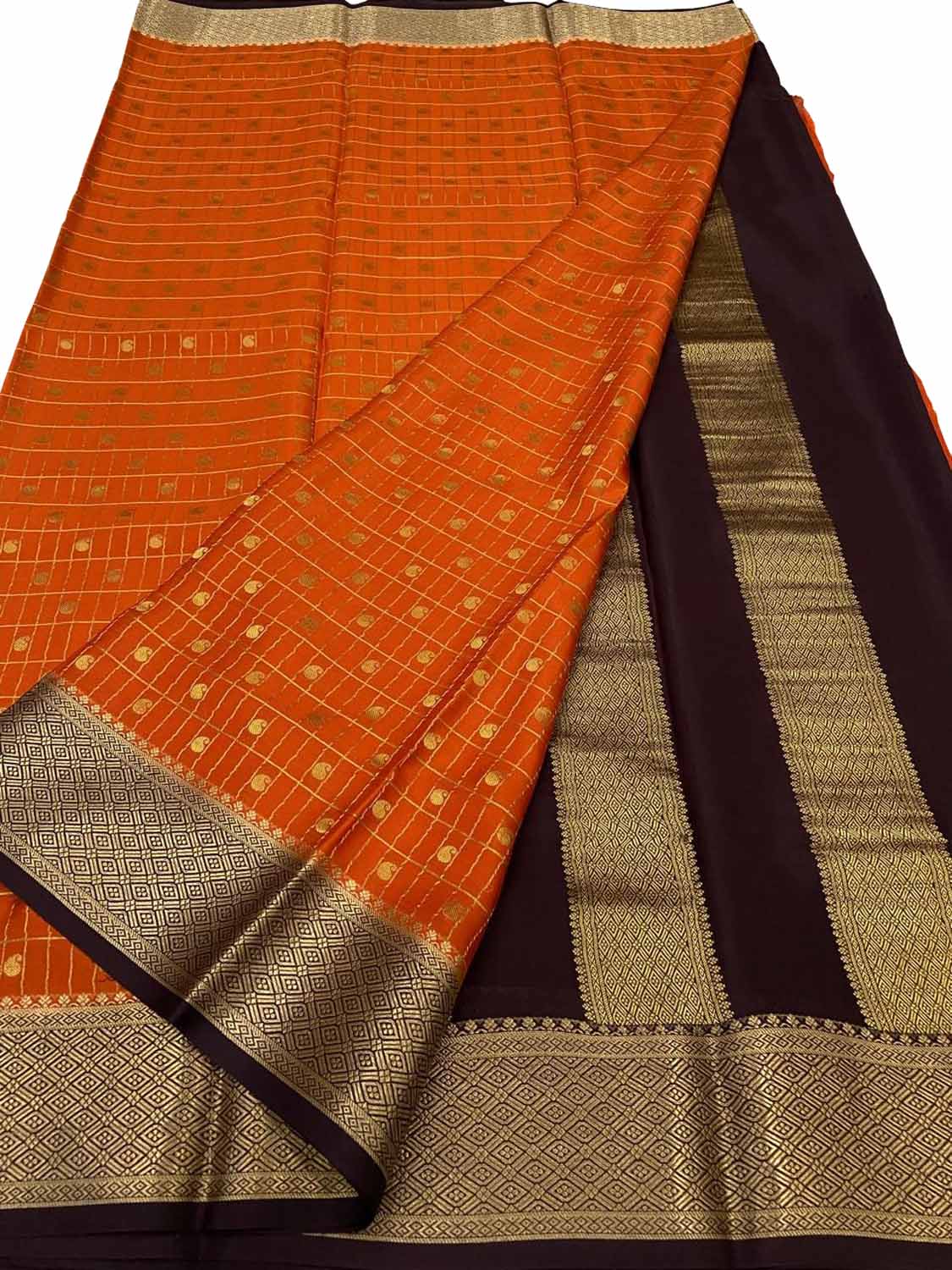 Orange Handloom Mysore Pure Crepe Silk Saree