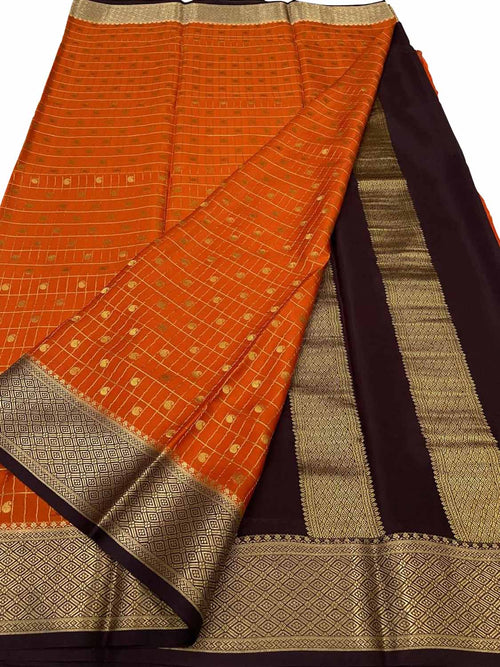 Orange Handloom Mysore Pure Crepe Silk Saree