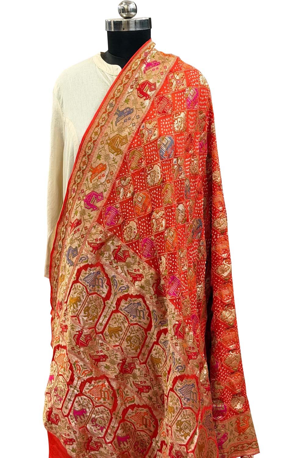Orange Pure Georgette Banarasi Bandhani Meenakari Dupatta