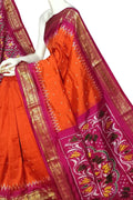 Orange Pure Silk Pochampalli Ikat Handloom Saree