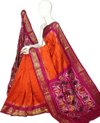 Orange Pure Silk Pochampalli Ikat Handloom Saree