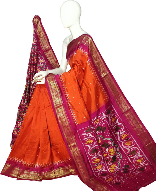 Orange Pure Silk Pochampalli Ikat Handloom Saree