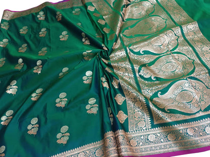 Exquisite Green Banarasi Silk Saree - Timeless Elegance - Luxurion World