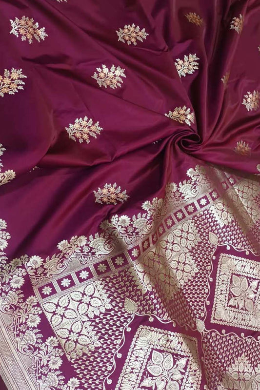 Elegant Maroon Banarasi Silk Saree - Luxurion World
