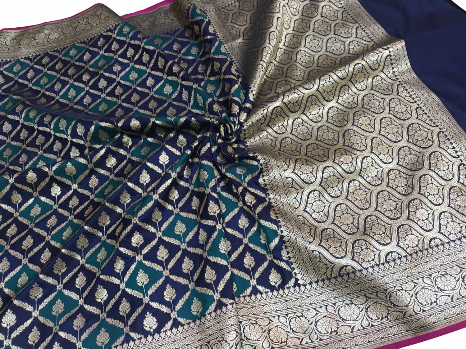 Exquisite Green & Blue Banarasi Silk Saree - Luxurion World