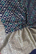 Exquisite Green & Blue Banarasi Silk Saree - Luxurion World