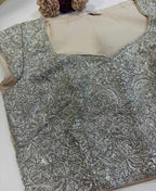 Silver Hand Embroidered Dabka And Sequins Work Blouse - Luxurion World