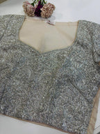 Silver Hand Embroidered Dabka And Sequins Work Blouse - Luxurion World