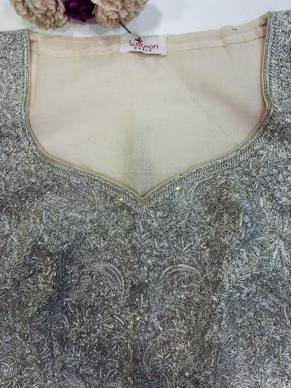 Silver Hand Embroidered Dabka And Sequins Work Blouse - Luxurion World