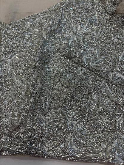 Silver Hand Embroidered Dabka And Sequins Work Blouse - Luxurion World