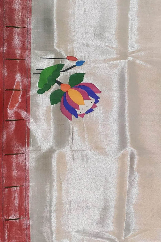 Elegant Silver Paithani Brocade Blouse Piece - Luxurion World