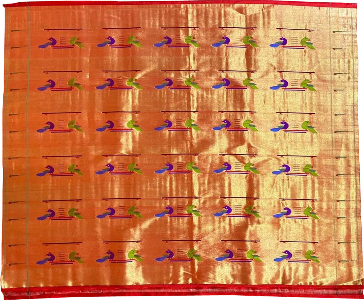 Golden Handloom Paithani Pure Silk Blouse Piece Fabric( 1 Mtr ) - Luxurion World