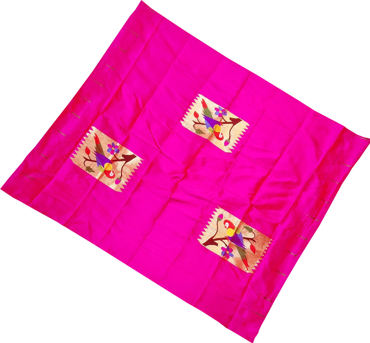 Pink Handloom Paithani Pure Silk Blouse Piece Fabric( 1 Mtr ) - Luxurion World