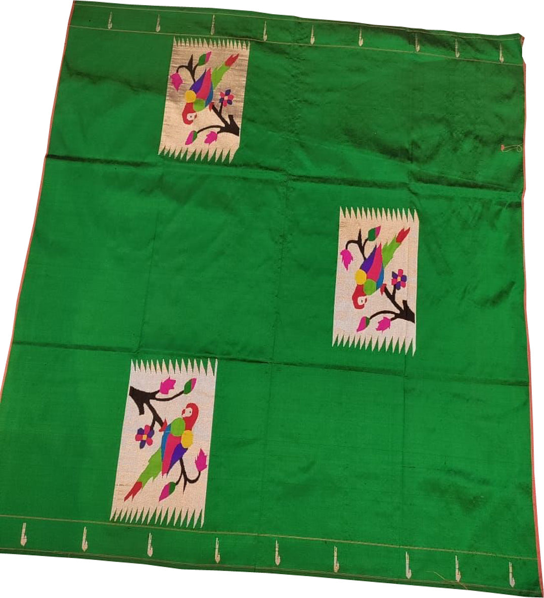 Green Handloom Paithani Pure Silk Blouse Piece Fabric( 1 Mtr ) - Luxurion World
