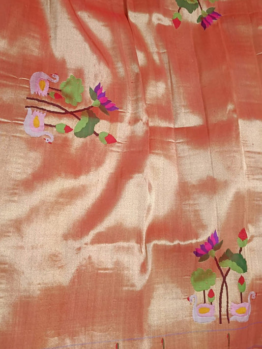 Pastel  Handloom Paithani Pure Silk Blouse Piece Fabric( 1 Mtr ) - Luxurion World
