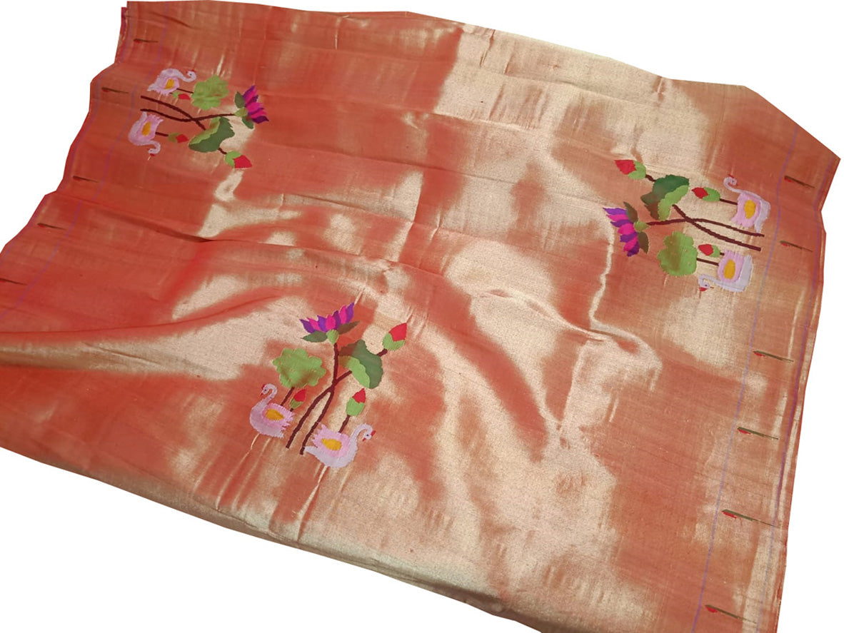 Pastel  Handloom Paithani Pure Silk Blouse Piece Fabric( 1 Mtr ) - Luxurion World