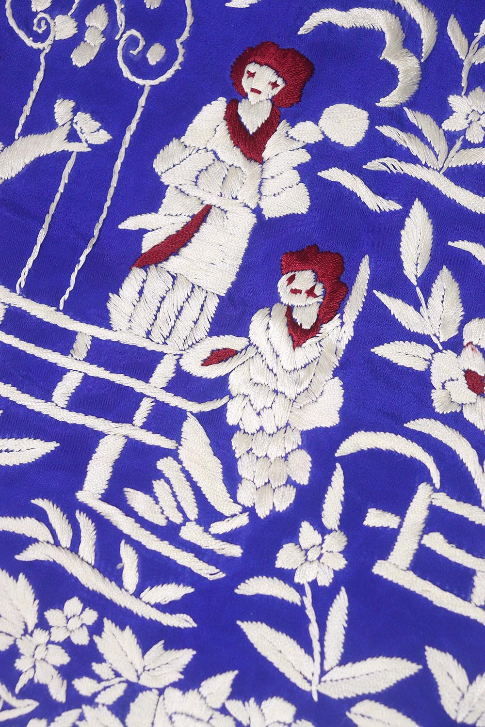 Blue Hand Embroidered Parsi Crepe Blouse Piece Fabric - Luxurion World