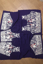 Blue Hand Embroidered Parsi Crepe Blouse Piece Fabric - Luxurion World