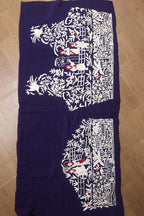 Blue Hand Embroidered Parsi Crepe Blouse Piece Fabric - Luxurion World