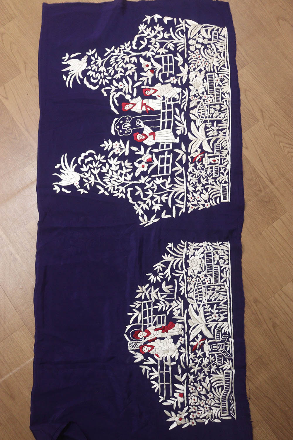 Blue Hand Embroidered Parsi Crepe Blouse Piece Fabric - Luxurion World