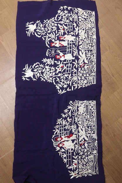 Blue Hand Embroidered Parsi Crepe Blouse Piece Fabric - Luxurion World