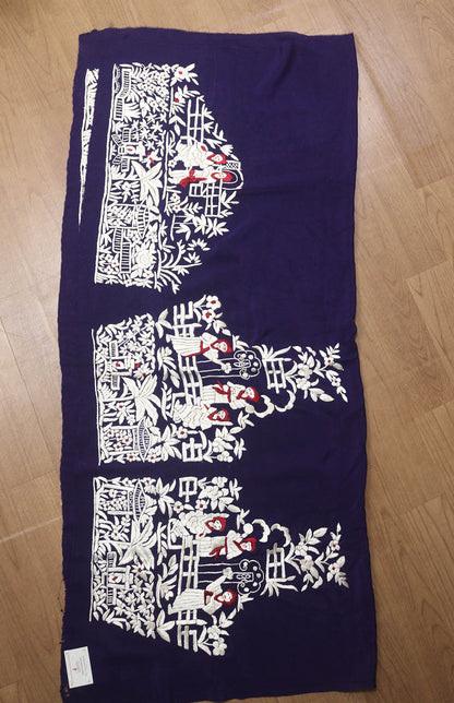 Blue Hand Embroidered Parsi Crepe Blouse Piece Fabric - Luxurion World