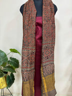 Brown Ajrakh Block Printed Chanderi Silk Tissue Border Dupatta - Luxurion World