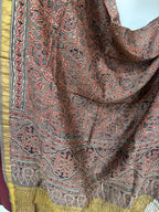 Brown Ajrakh Block Printed Chanderi Silk Tissue Border Dupatta - Luxurion World