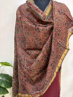 Brown Ajrakh Block Printed Chanderi Silk Tissue Border Dupatta - Luxurion World