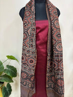 Beautiful Brown Ajrakh Block Printed Chanderi Silk Tissue Border Dupatta - Luxurion World