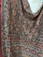 Beautiful Brown Ajrakh Block Printed Chanderi Silk Tissue Border Dupatta - Luxurion World
