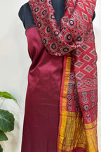Red Ajrakh Block Printed Chanderi Silk Tissue Border Dupatta - Luxurion World