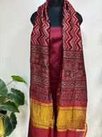 Red Ajrakh Block Printed Chanderi Silk Tissue Border Dupatta - Luxurion World