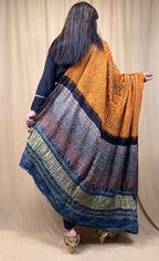 Yellow Gajji Silk Ajrakh Bandhani Dupatta - Luxurion World