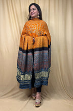 Yellow Gajji Silk Ajrakh Bandhani Dupatta - Luxurion World