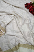 Dyeable Handloom Banarasi Pure Moonga Silk Stripe Design Dupatta - Luxurion World- Crafted Heirlooms