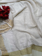 Dyeable Handloom Banarasi Pure Moonga Silk Stripe Design Dupatta - Luxurion World- Crafted Heirlooms