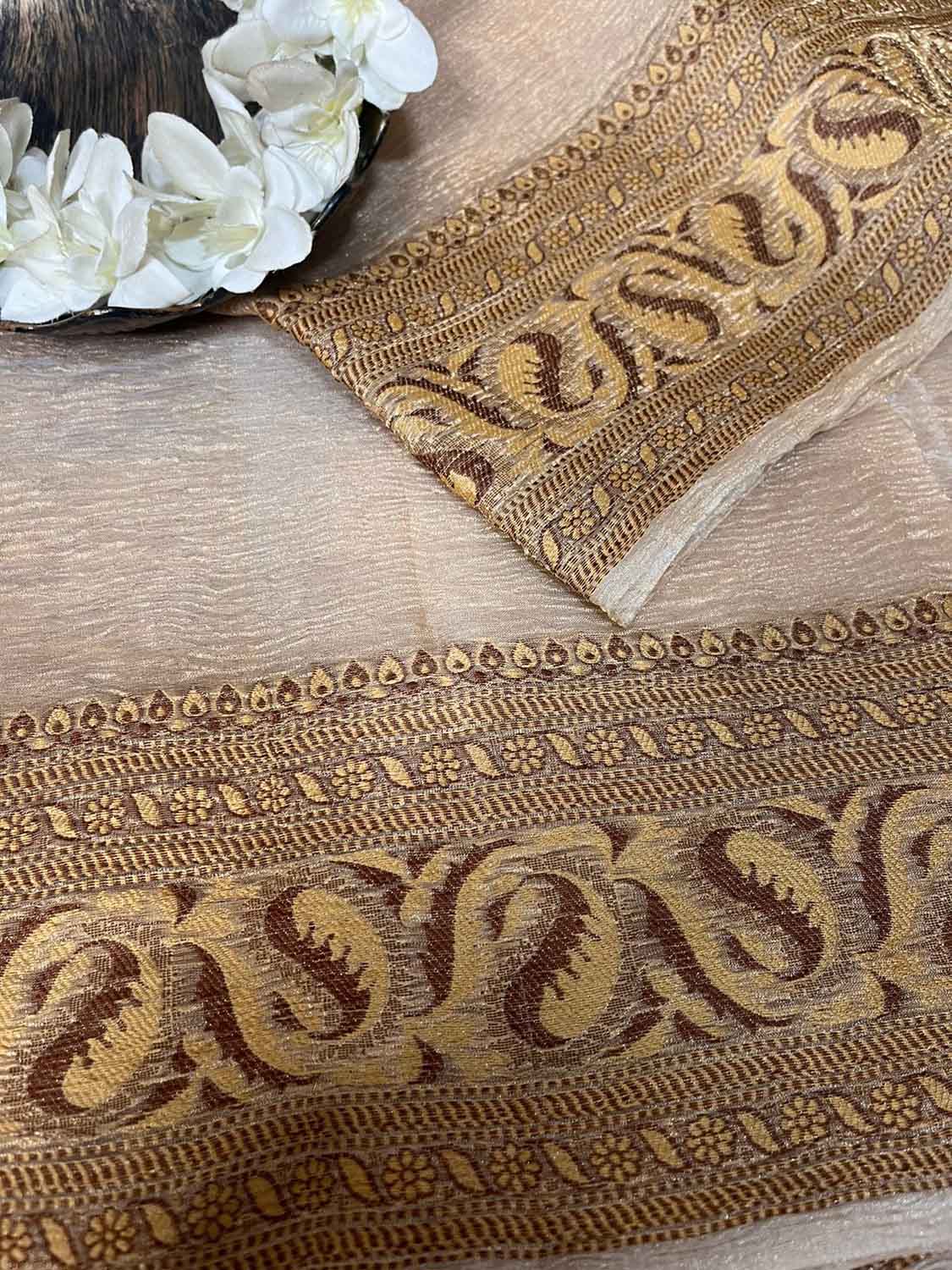 Vibrant Dyeable Banarasi Handloom Tissue Silk Dupatta - Luxurion World- Crafted Heirlooms