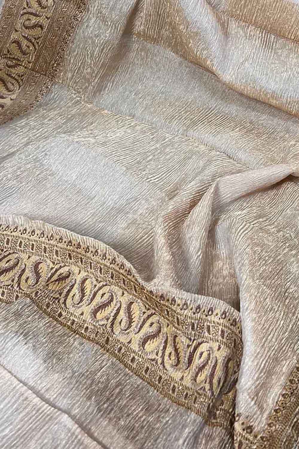 Vibrant Dyeable Banarasi Handloom Tissue Silk Dupatta - Luxurion World- Crafted Heirlooms