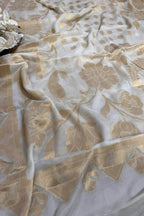 Colorful Banarasi Chiffon Dupatta - Dyeable Handloom Design - Luxurion World