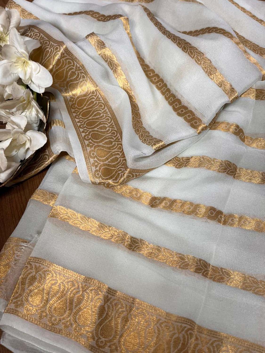 Stunning Dyeable Banarasi Chiffon Dupatta - Handloom Beauty - Luxurion World