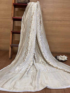 Stunning Dyeable Banarasi Handloom Pure Georgette Dupatta - Luxurion World