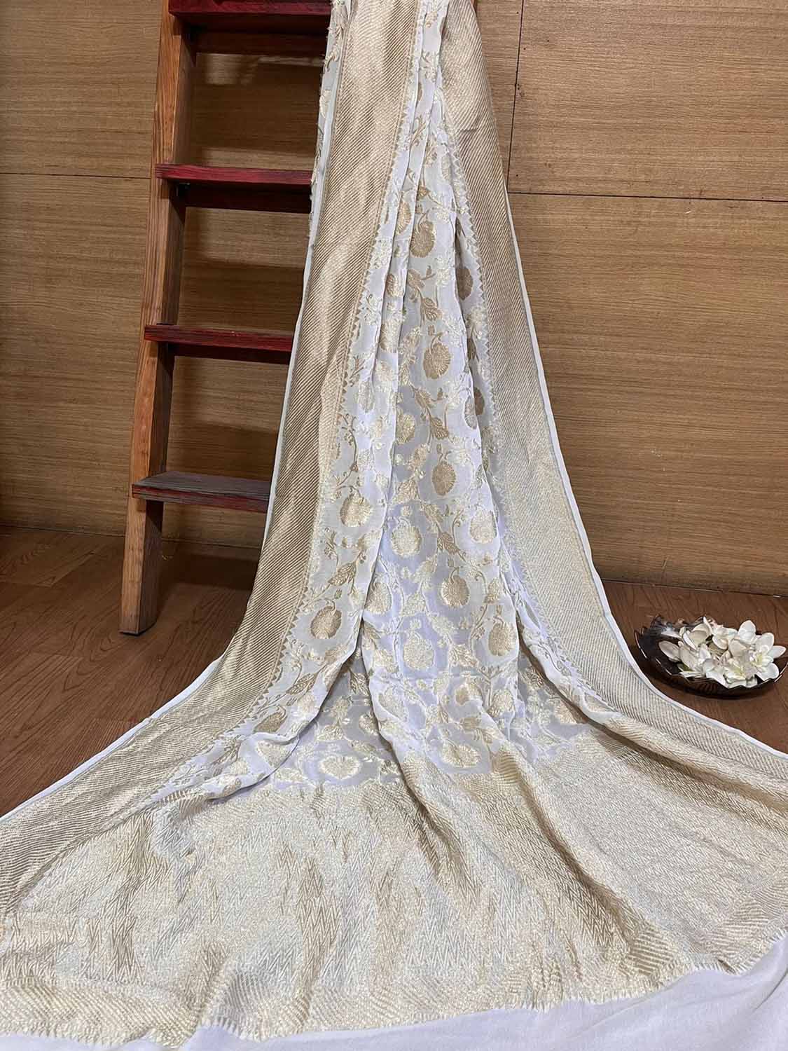 Dyeable Banarasi Handloom Pure Georgette Dupatta - Luxurion World- Crafted Heirlooms