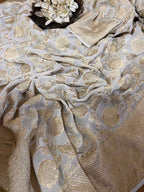 Dyeable Banarasi Handloom Pure Georgette Dupatta - Luxurion World- Crafted Heirlooms