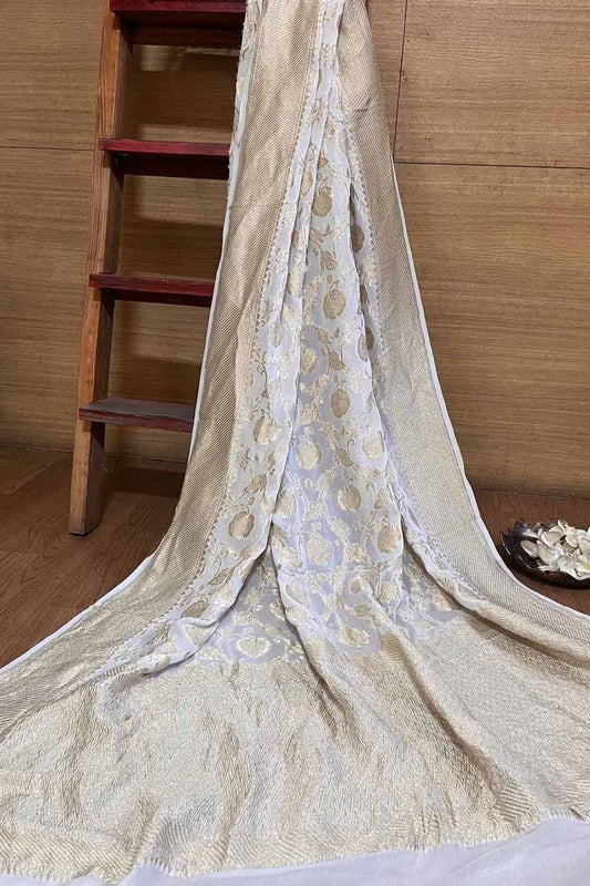 Dyeable Banarasi Handloom Pure Georgette Dupatta - Luxurion World