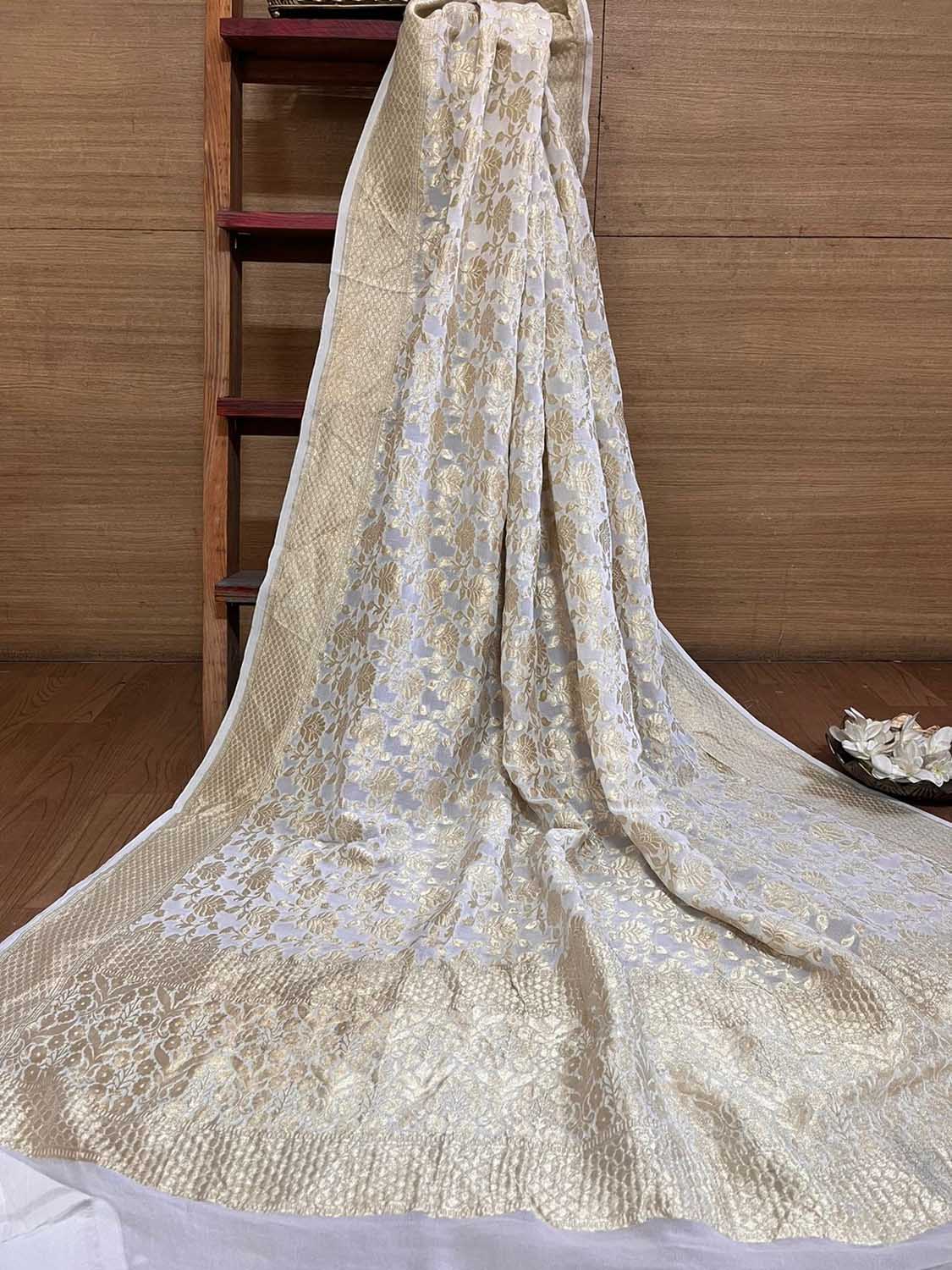 Vibrant Dyeable Banarasi Handloom Pure Georgette Dupatta - Luxurion World- Crafted Heirlooms